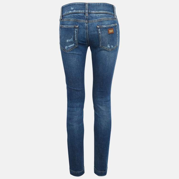 مملوكة مسبقًا Dolce & Gabbana Blue Washed Denim Distressed Jeans S Waist 28"