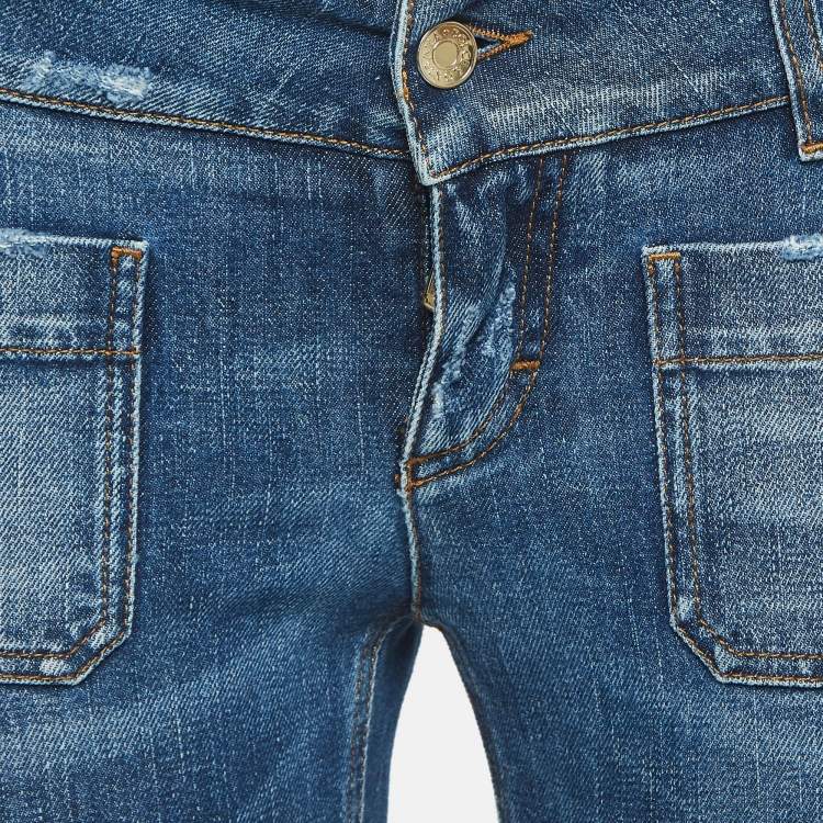 مملوكة مسبقًا Dolce & Gabbana Blue Washed Denim Distressed Jeans S Waist 28"