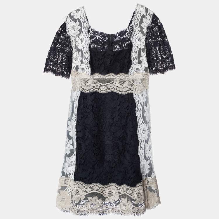 Pre Owned Dolce & Gabbana Black Floral Lace Mini Dress L