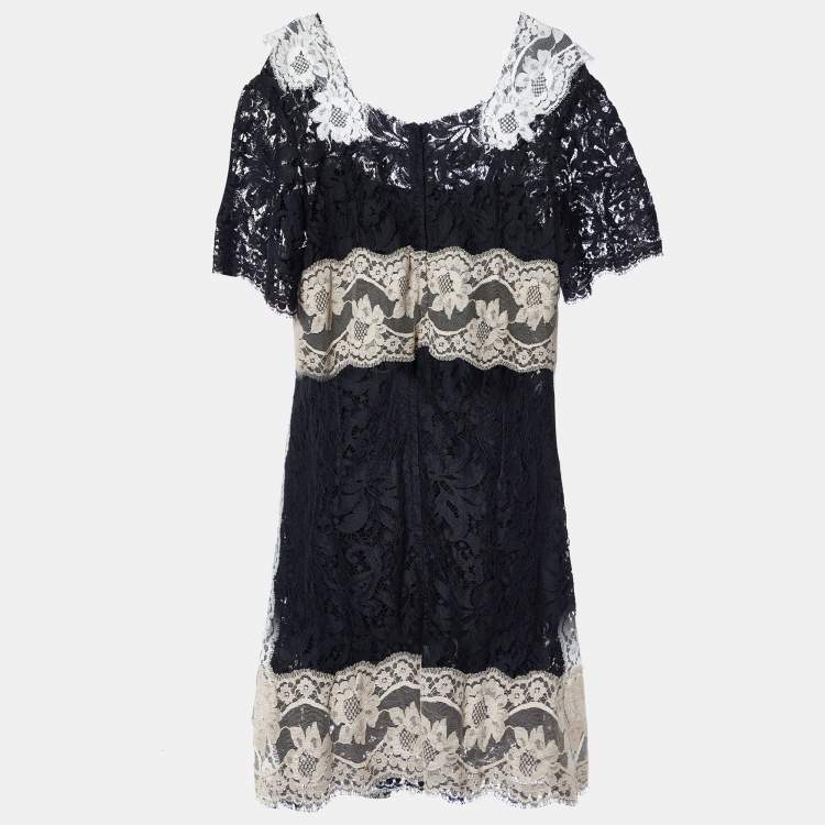 Pre Owned Dolce & Gabbana Black Floral Lace Mini Dress L