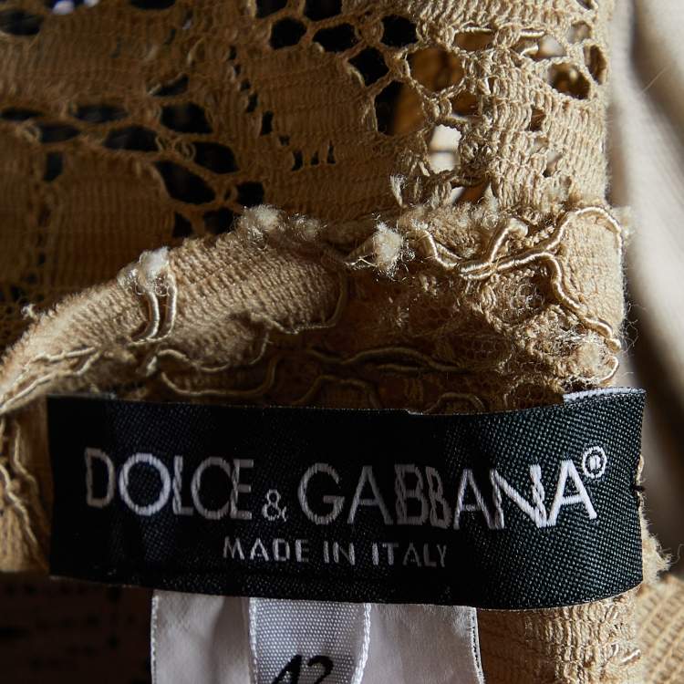 Pre Owned Dolce & Gabbana Beige Floral Print Linen & Lace Sleeveless Dress M