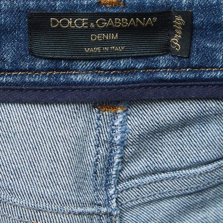 Pre Owned Dolce & Gabbana Blue Distressed Denim Jeans S Waist 28"