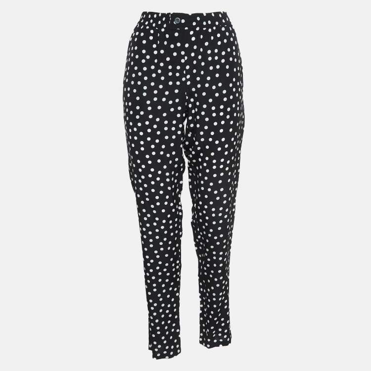 Pre Owned Dolce & Gabbana Monochrome Polka Dot Silk Pants M