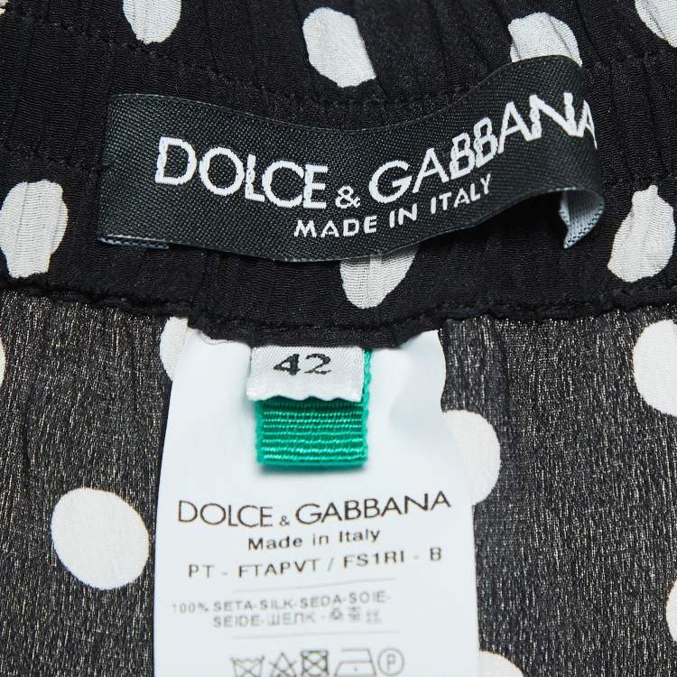 Pre Owned Dolce & Gabbana Monochrome Polka Dot Silk Pants M