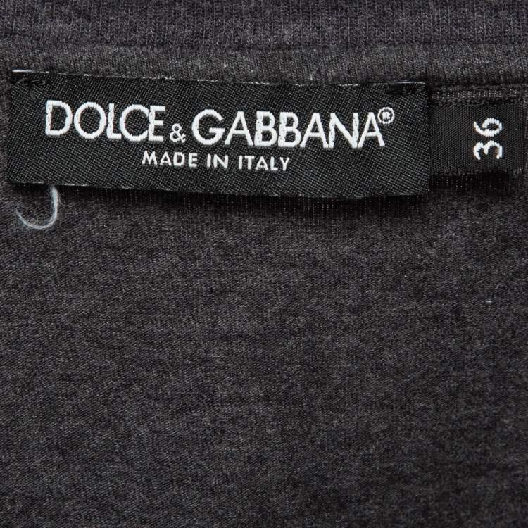 Pre Owned Dolce & Gabbana Grey Applique Cotton T-Shirt XS