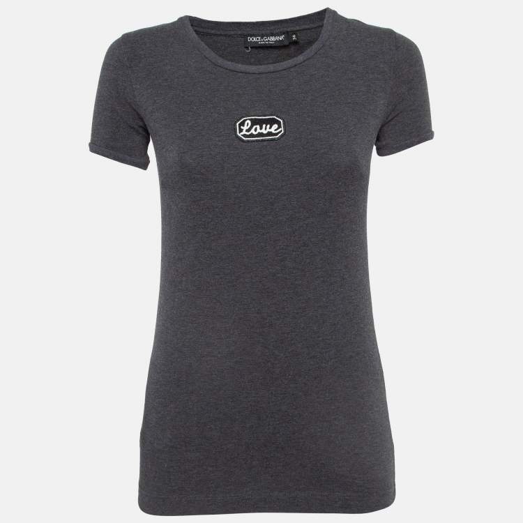 Pre Owned Dolce & Gabbana Grey Applique Cotton T-Shirt XS