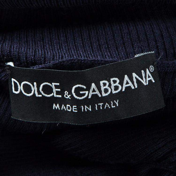 Pre Owned Dolce & Gabbana Navy Blue Ribbed Knit Turtleneck Sweater M