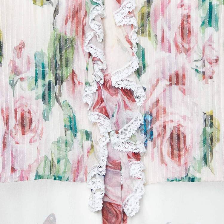 Pre Owned Dolce & Gabbana Pink Floral Print Silk Sheer Blouse M