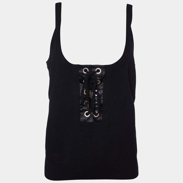 Pre Owned Dolce & Gabbana Black Knit Lace up Tank Top L