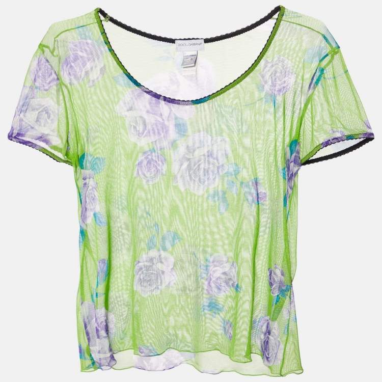 Pre Owned Dolce & Gabbana Intimo Green Floral Print Sheer Top S