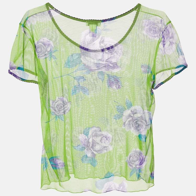Pre Owned Dolce & Gabbana Intimo Green Floral Print Sheer Top S
