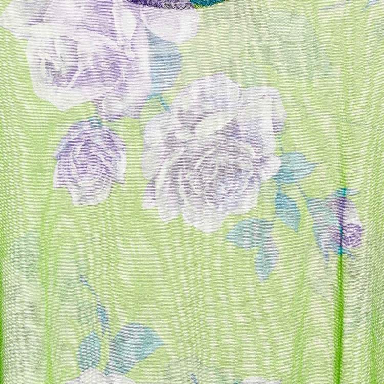 Pre Owned Dolce & Gabbana Intimo Green Floral Print Sheer Top S