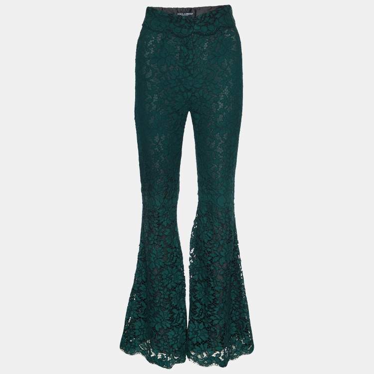 Pre Owned Dolce & Gabbana Dark Green Lace Flared Trousers S