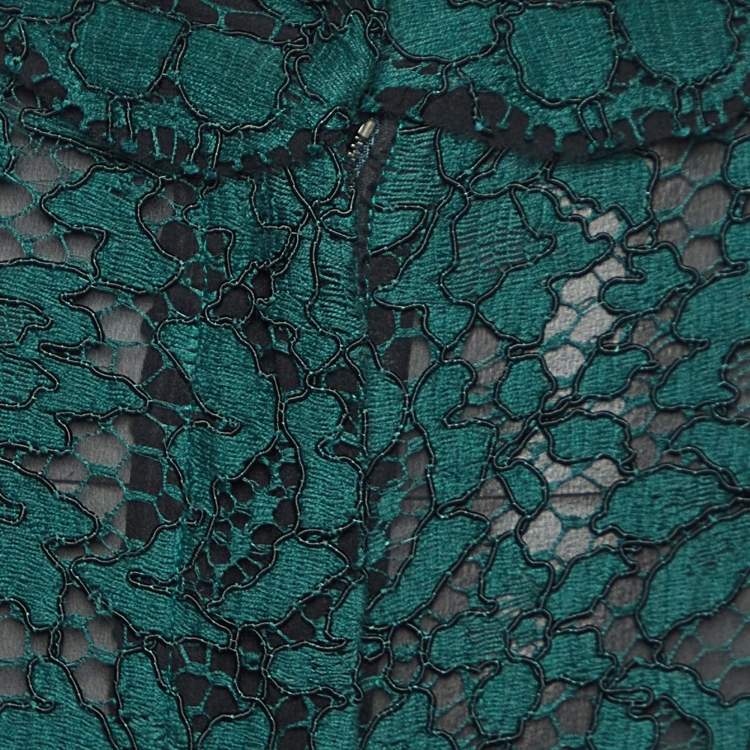 Pre Owned Dolce & Gabbana Dark Green Lace Flared Trousers S