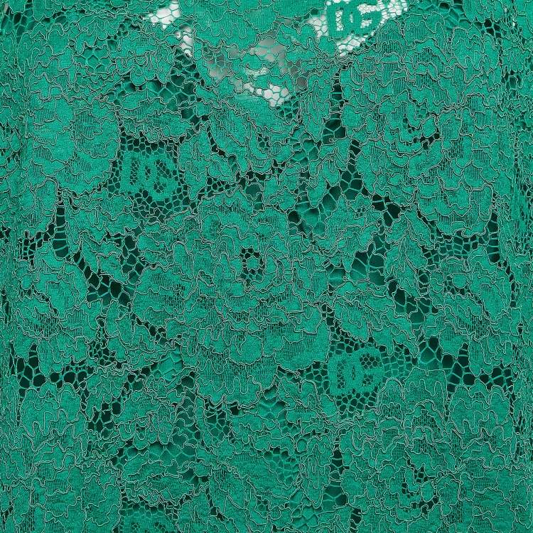 Pre Owned Dolce & Gabbana Green Floral Lace Mini Dress XL