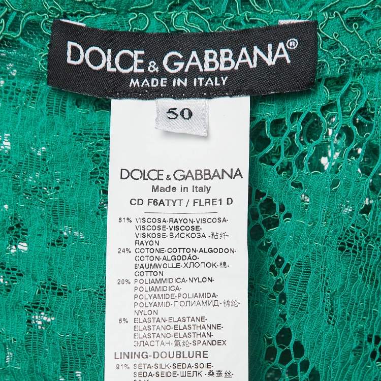 Pre Owned Dolce & Gabbana Green Floral Lace Mini Dress XL