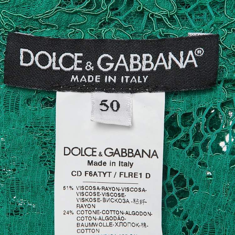 Pre Owned Dolce & Gabbana Green Floral Lace Mini Dress XL