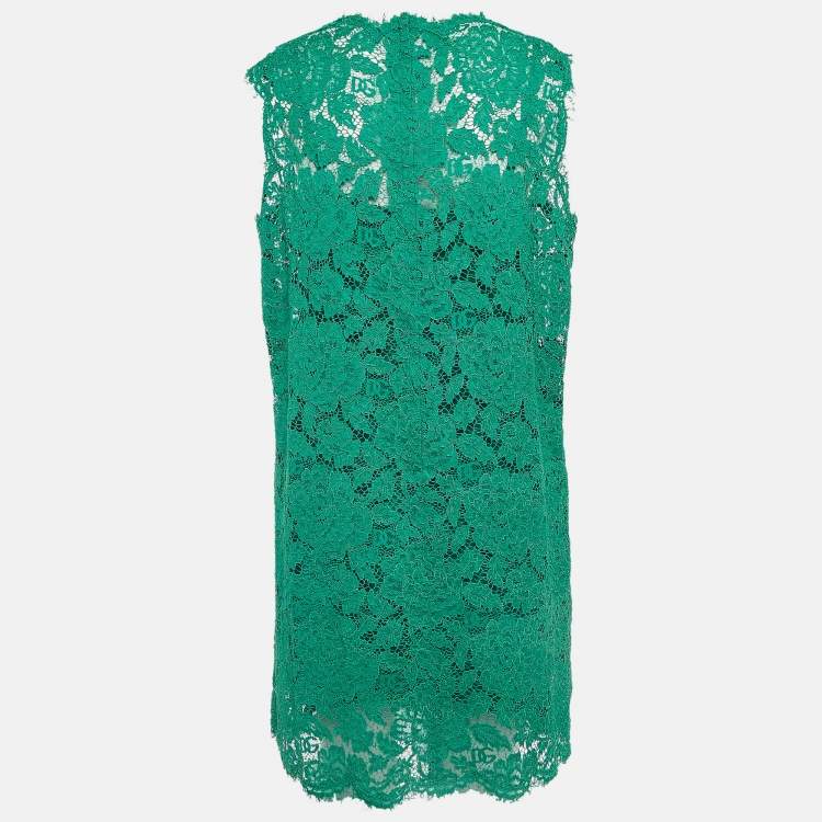 Pre Owned Dolce & Gabbana Green Floral Lace Mini Dress XL