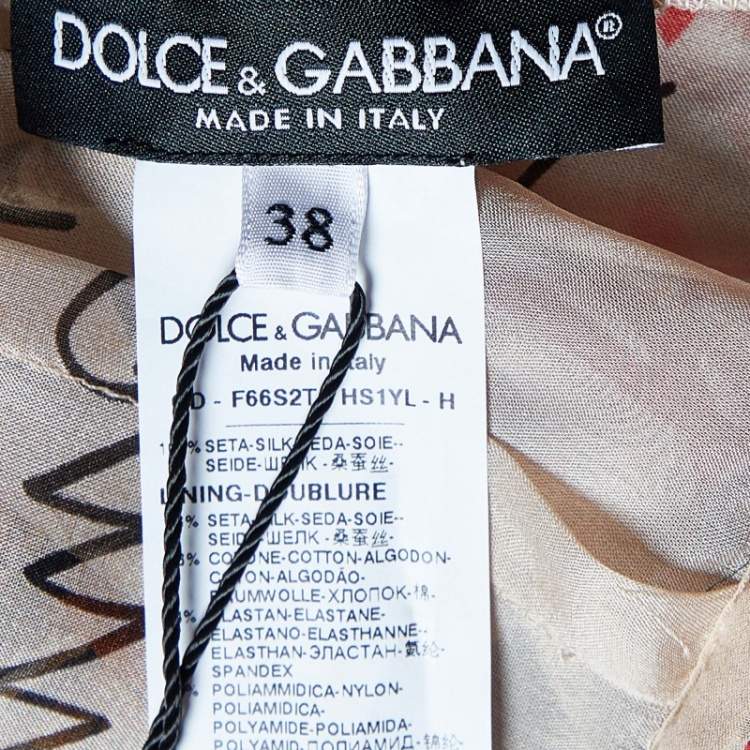 Pre Owned Dolce & Gabbana Beige Hen Print Silk Midi Dress S