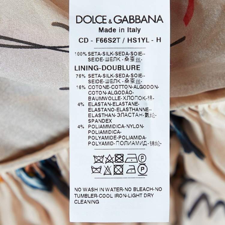 Pre Owned Dolce & Gabbana Beige Hen Print Silk Midi Dress S