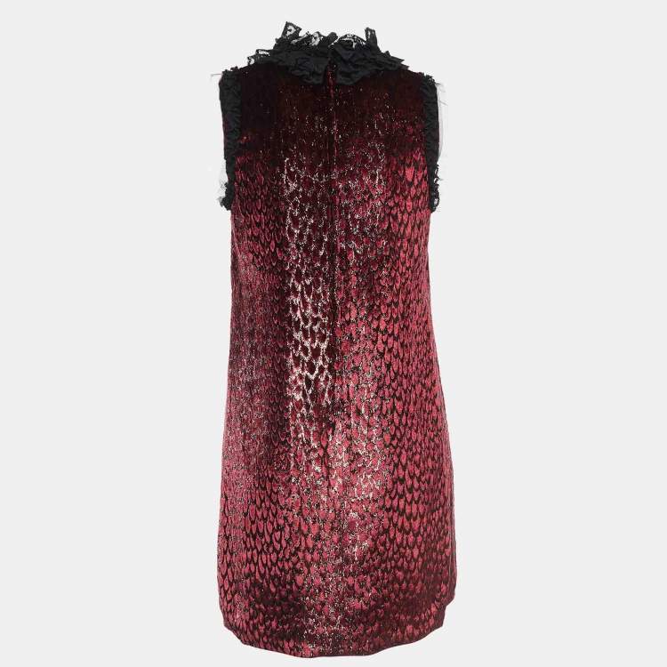 مملوكة مسبقًا Dolce & Gabbana Burgundy Lace Trim Lurex and Velvet Shift Dress S