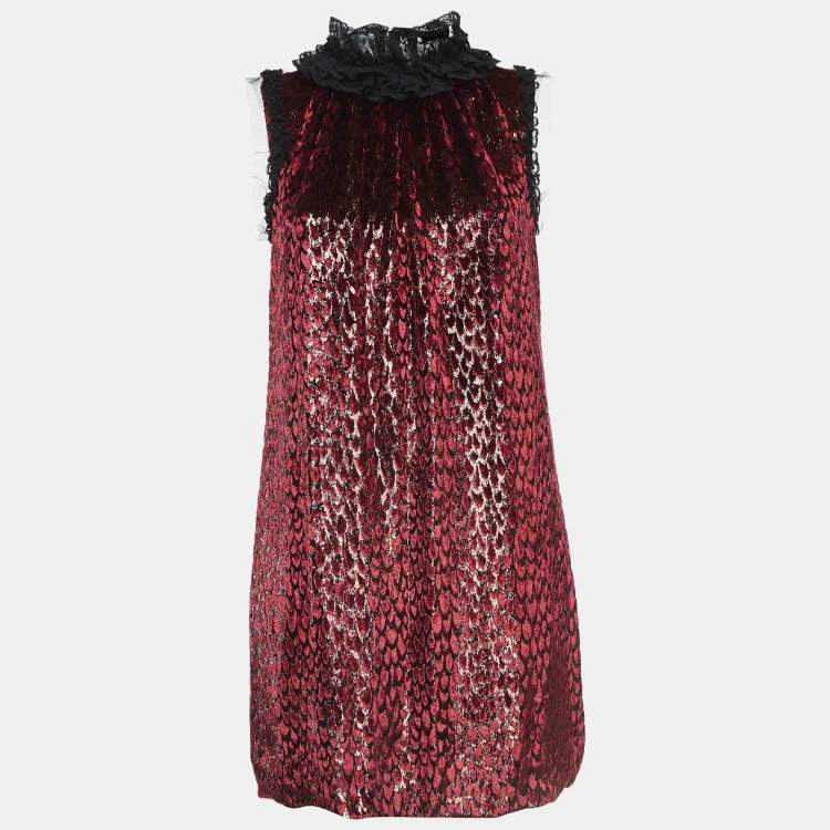 مملوكة مسبقًا Dolce & Gabbana Burgundy Lace Trim Lurex and Velvet Shift Dress S