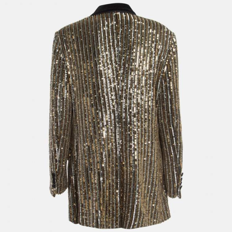 Pre Owned Dolce & Gabbana Gold Sequin Toggle Up Blazer M
