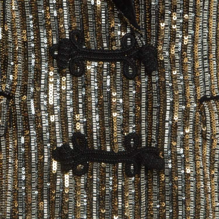 Pre Owned Dolce & Gabbana Gold Sequin Toggle Up Blazer M