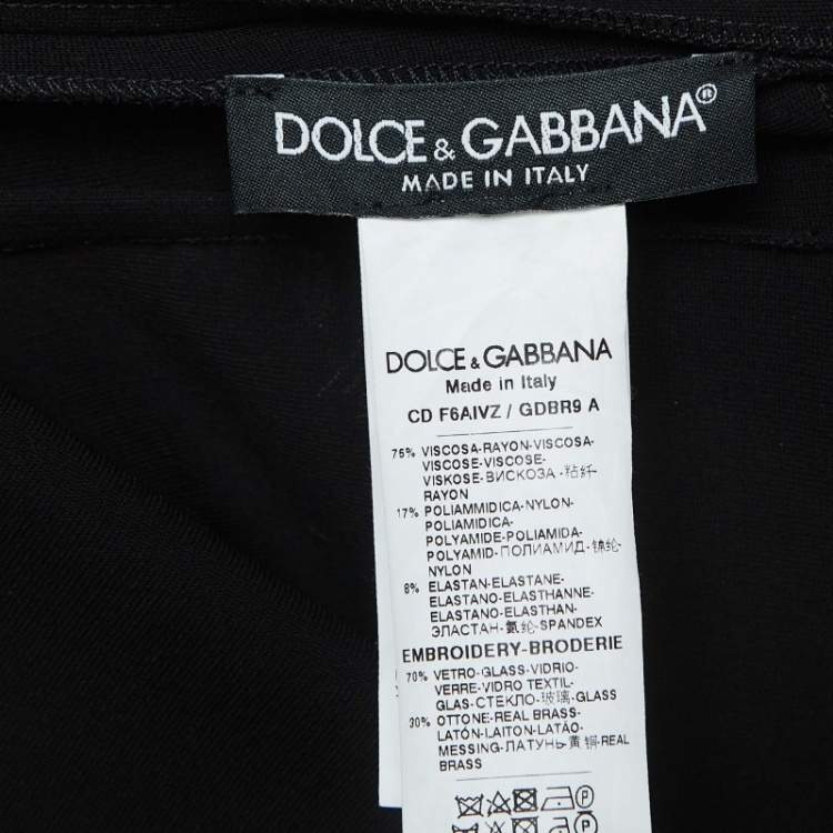 Pre Owned Dolce & Gabbana Kim Black Jersey Rhinestone Embellished Midi Dress S