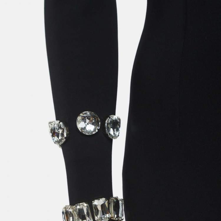 Pre Owned Dolce & Gabbana Kim Black Jersey Rhinestone Embellished Midi Dress S