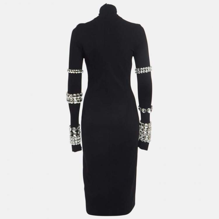 Pre Owned Dolce & Gabbana Kim Black Jersey Rhinestone Embellished Midi Dress S