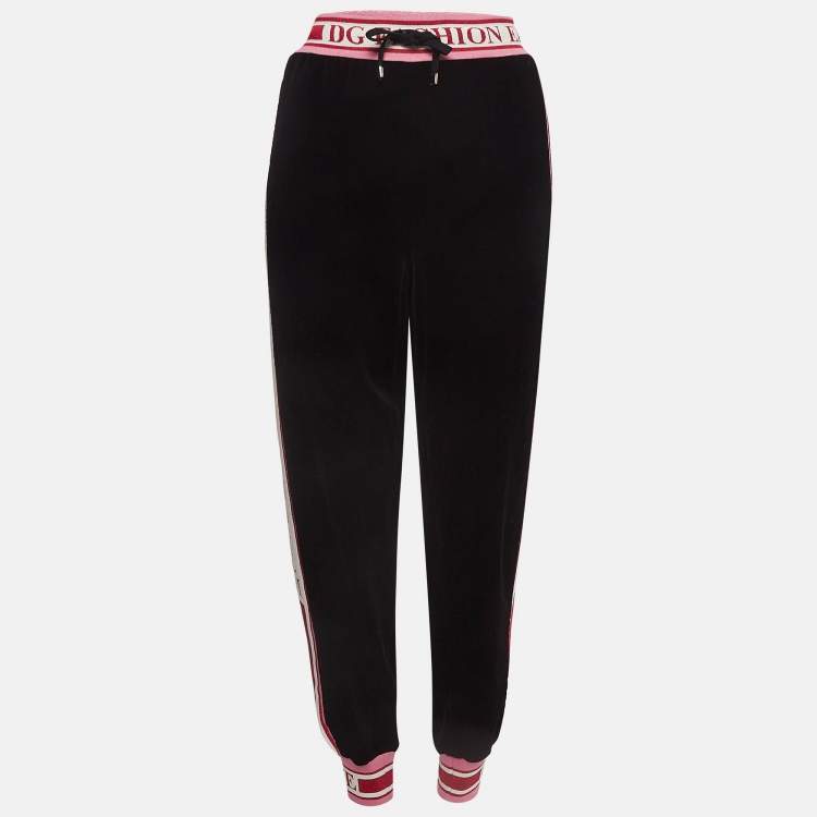 Pre Owned Dolce & Gabbana Black Side Stripe Velvet Joggers M