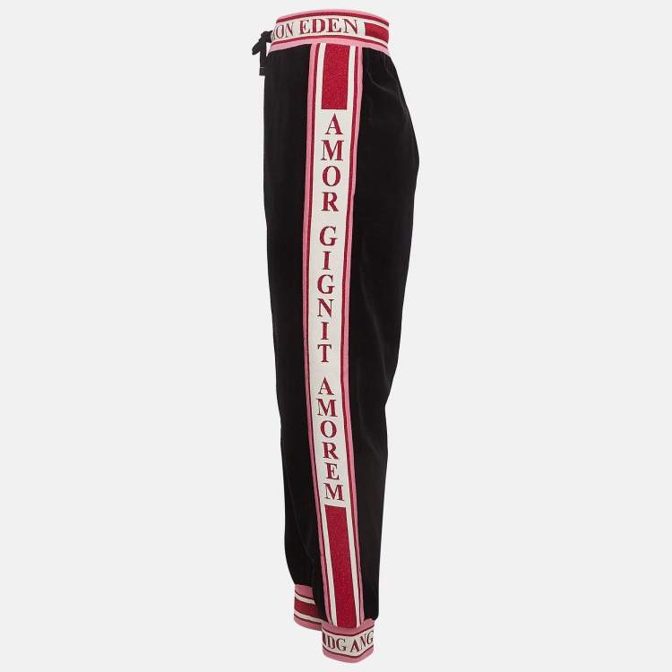 Pre Owned Dolce & Gabbana Black Side Stripe Velvet Joggers M