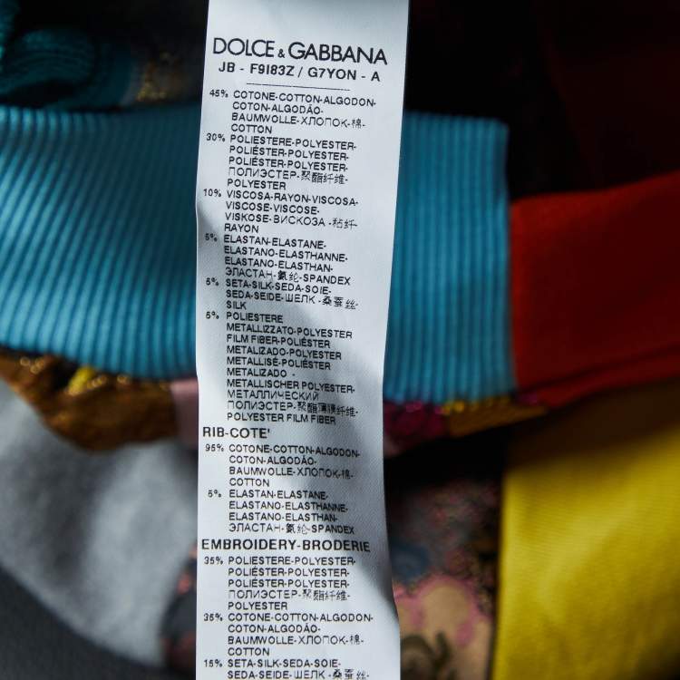 Pre Owned Dolce & Gabbana Multicolor Logo Brocade Patchwork Jumper XS