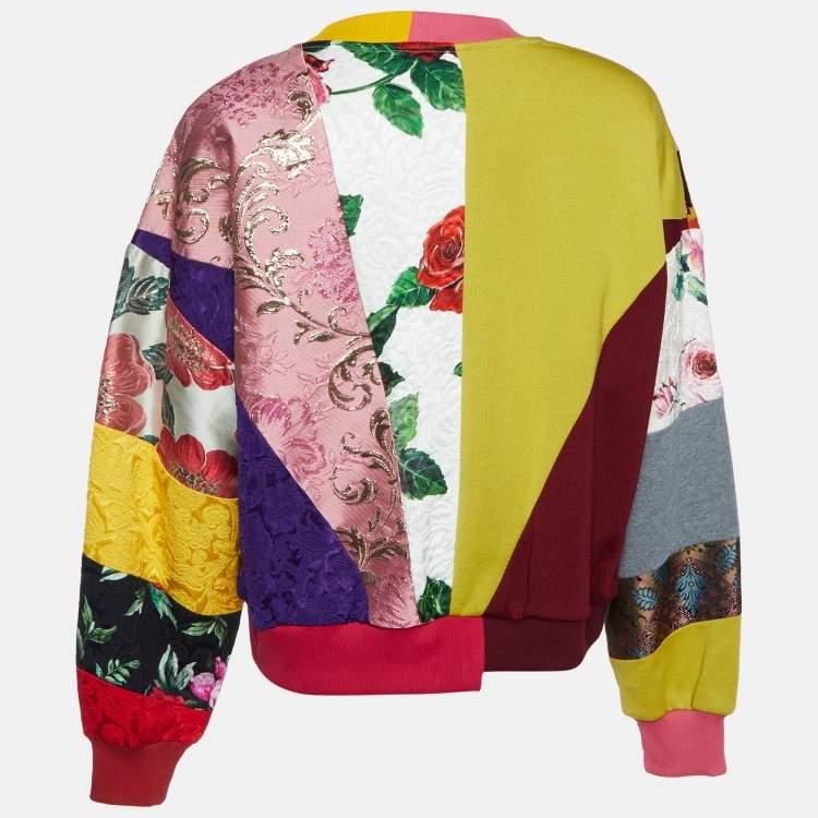 Pre Owned Dolce & Gabbana Multicolor Logo Brocade Patchwork Jumper XS