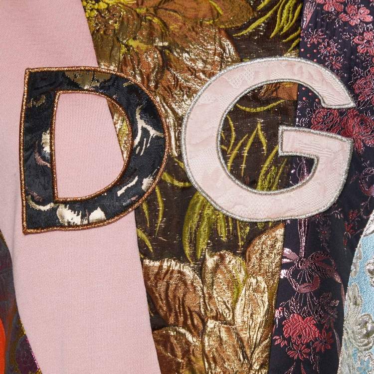 Pre Owned Dolce & Gabbana Multicolor Logo Brocade Patchwork Jumper XS