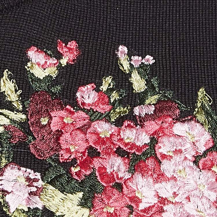 Pre Owned Dolce & Gabbana Black Floral Embroidered Wool Sweater M