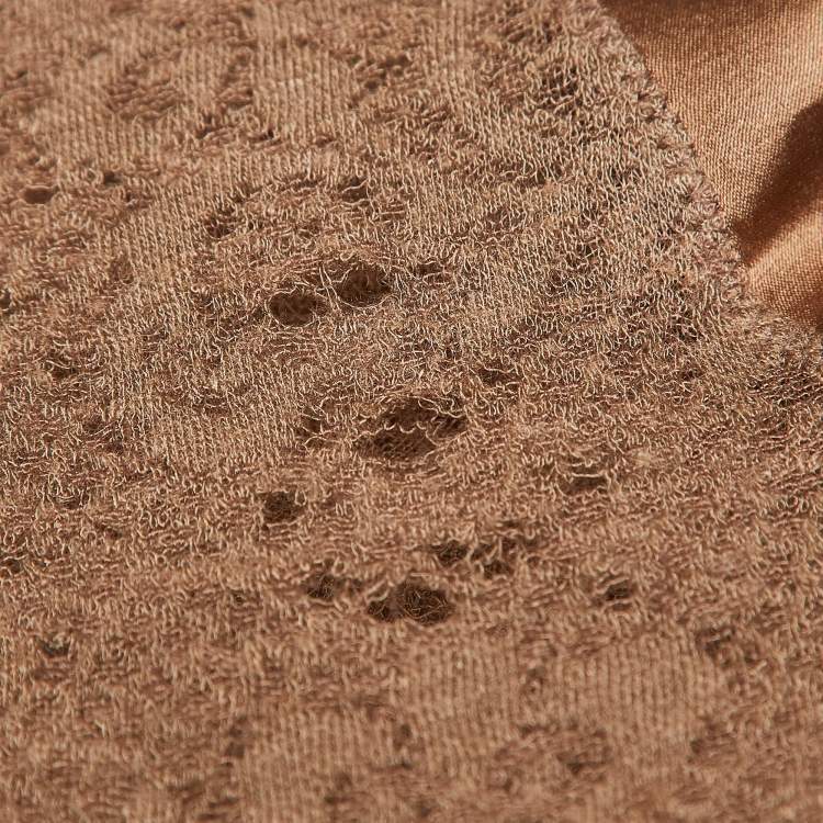 Pre Owned Dolce & Gabbana Brown Lace V Neck Top XS