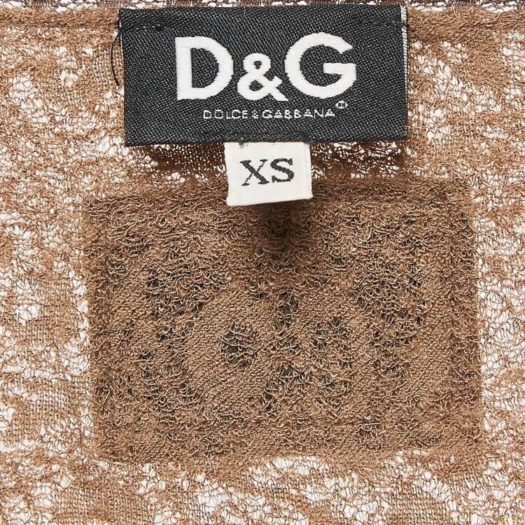 Pre Owned Dolce & Gabbana Brown Lace V Neck Top XS