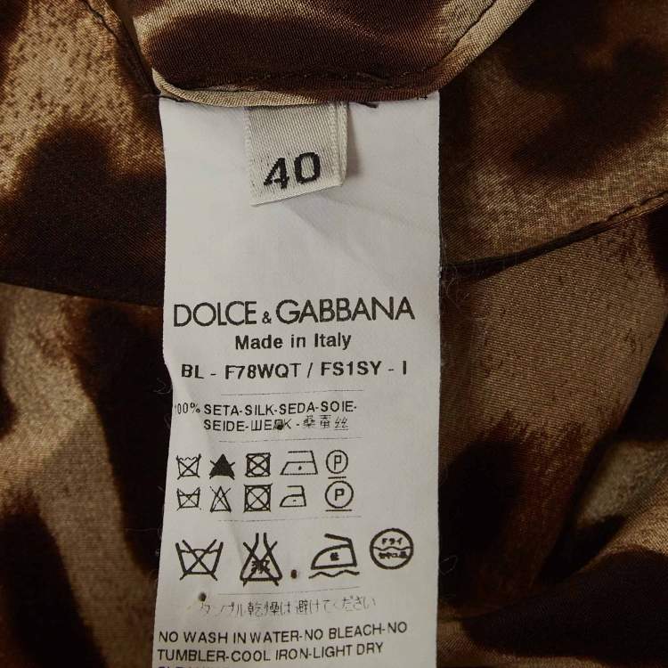 Pre Owned Dolce & Gabbana Brown Leopard Print Silk T-Shirt M