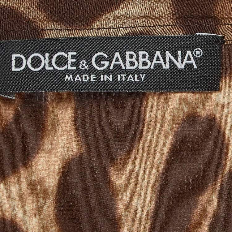 Pre Owned Dolce & Gabbana Brown Leopard Print Silk T-Shirt M