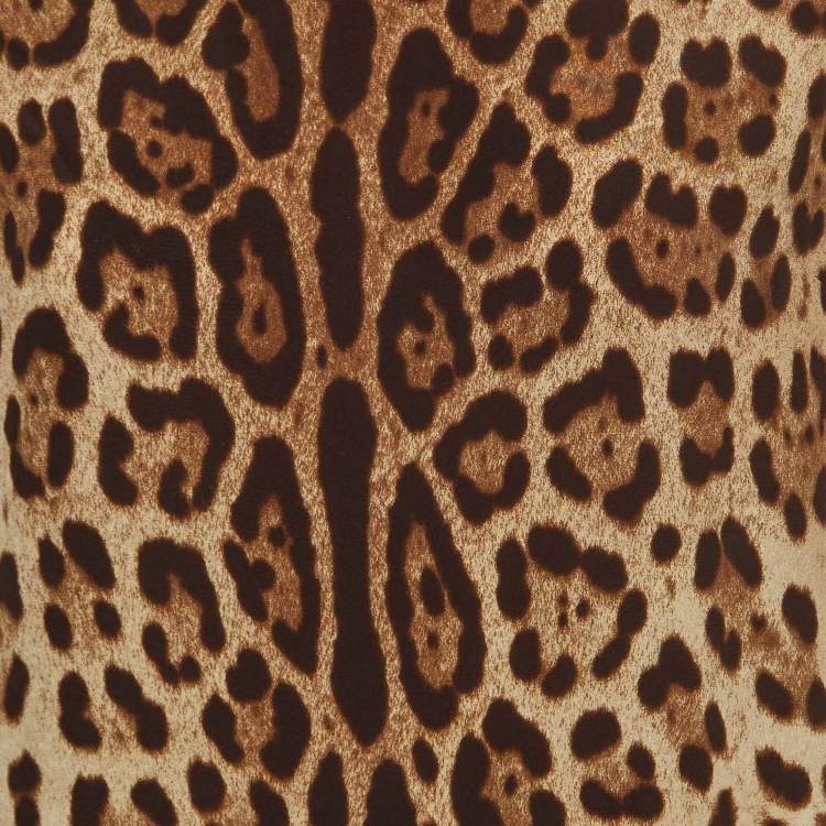 Pre Owned Dolce & Gabbana Brown Leopard Print Silk T-Shirt M