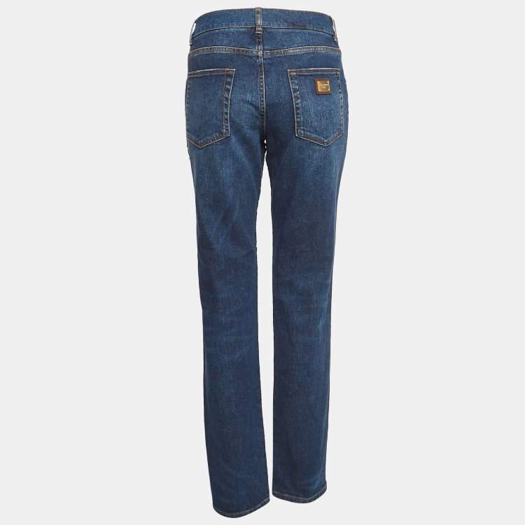 Pre Owned Dolce & Gabbana Black/Blue Lace and Denim Jeans M Waist 31"