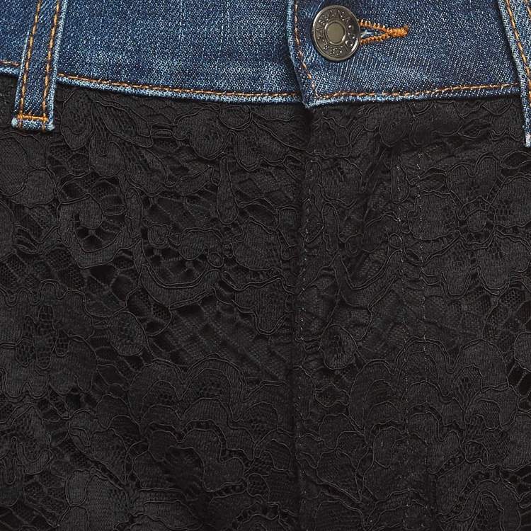 Pre Owned Dolce & Gabbana Black/Blue Lace and Denim Jeans M Waist 31"