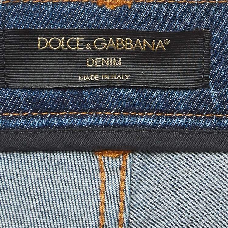 Pre Owned Dolce & Gabbana Black/Blue Lace and Denim Jeans M Waist 31"