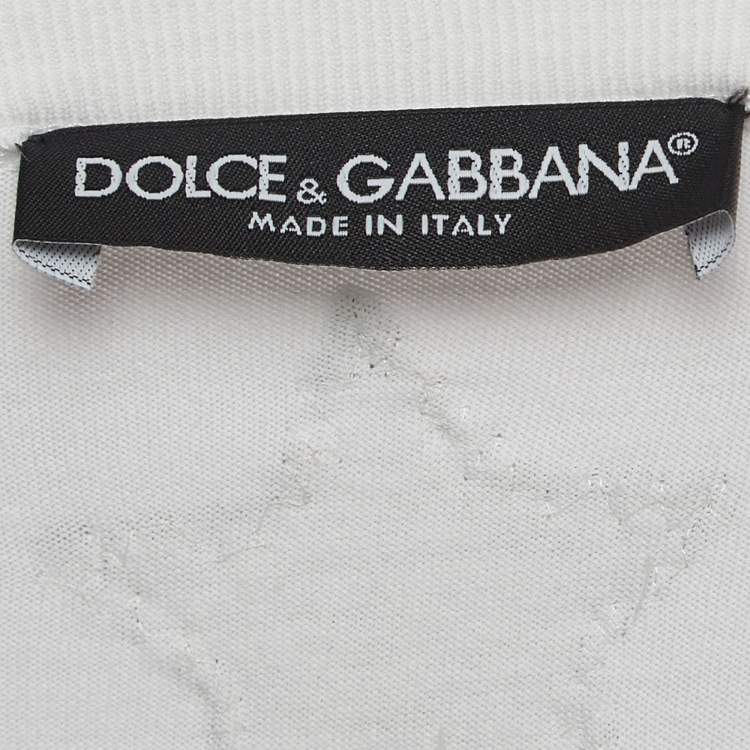 Pre Owned Dolce & Gabbana White Star Embroidered Cotton Knit Tshirt S