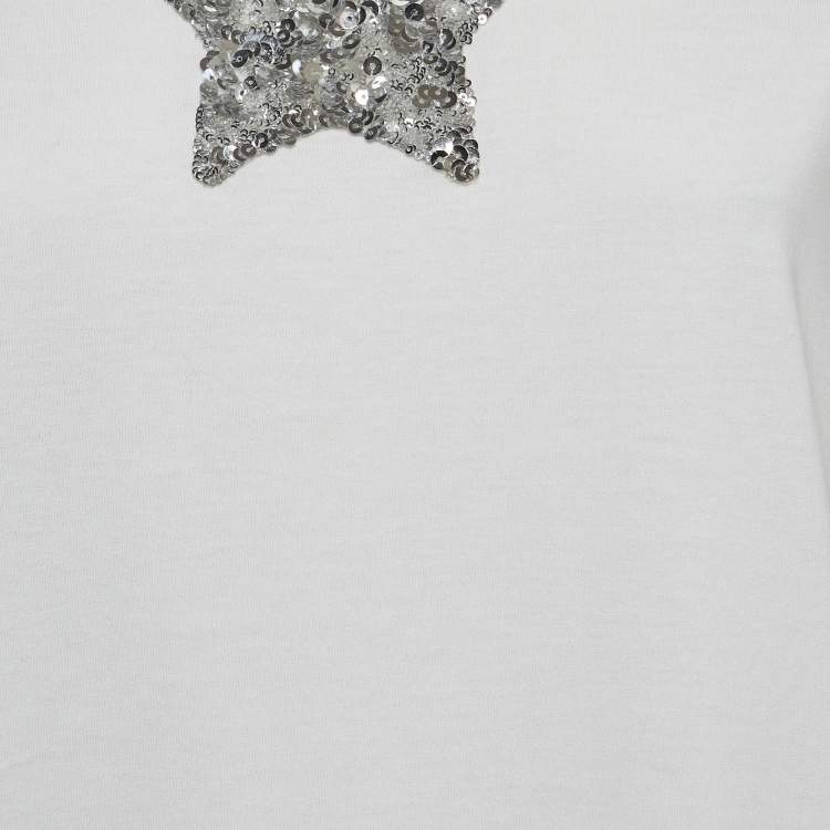 Pre Owned Dolce & Gabbana White Star Embroidered Cotton Knit Tshirt S