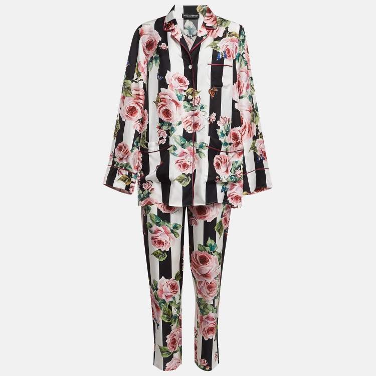 Pre Owned Dolce & Gabbana Multicolor Printed Silk Pajama Shirt Set M