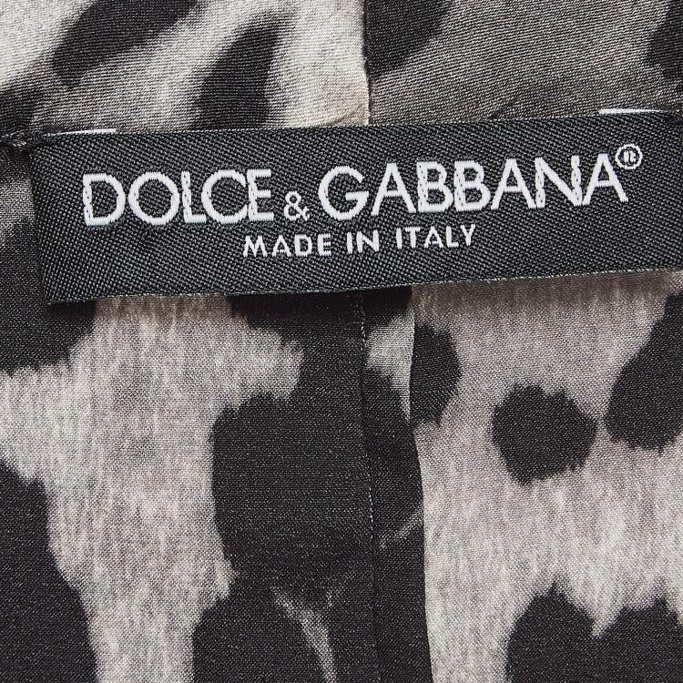 Pre Owned Dolce & Gabbana Grey Leopard Print Silk Buttoned Front Top S