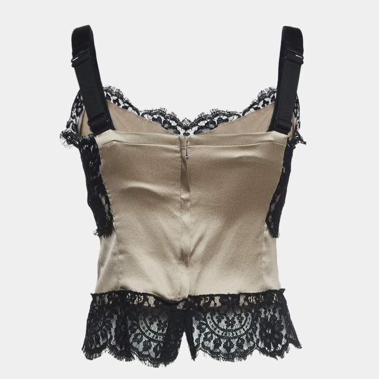 Pre Owned Dolce & Gabbana Beige Silk Blend Lace Trim Camisole Top S